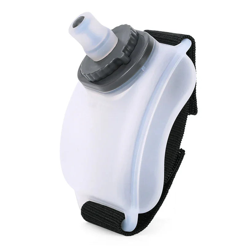 Portable sports water bottle with black strap and secure spout, ideal for fitness and outdoor use