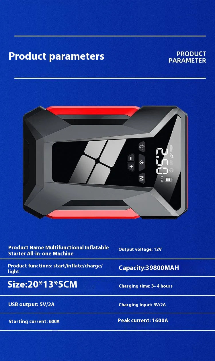 All-in-One 12V Emergency Car Power Bank & Inflatable Jump Starter