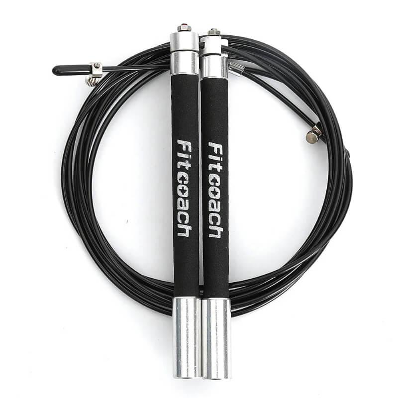 Fitcoach speed jump rope with black cable and ergonomic handles for cardio workouts