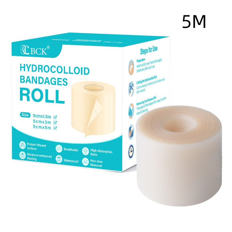 BCK hydrocolloid bandages roll packaging with a roll of bandages on a white background