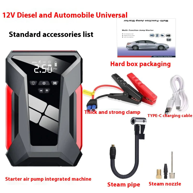 All-in-One 12V Emergency Car Power Bank & Inflatable Jump Starter