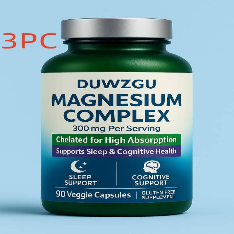 Bottle of DUWZGU Magnesium Complex supplement on a blue background