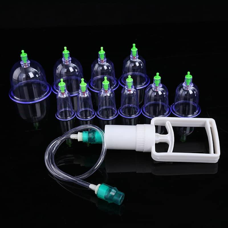 Vacuum cupping therapy set with transparent cups and pump for muscle recovery