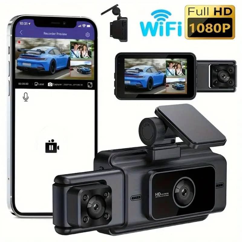 1080P full HD WiFi dash cam with LCD display and smartphone connectivity