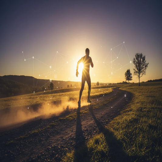 "Person running at sunrise on a country road, silhouetted against golden light — representing a fat loss fitness journey"