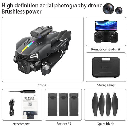 High definition aerial photography drone with accessories on a white background