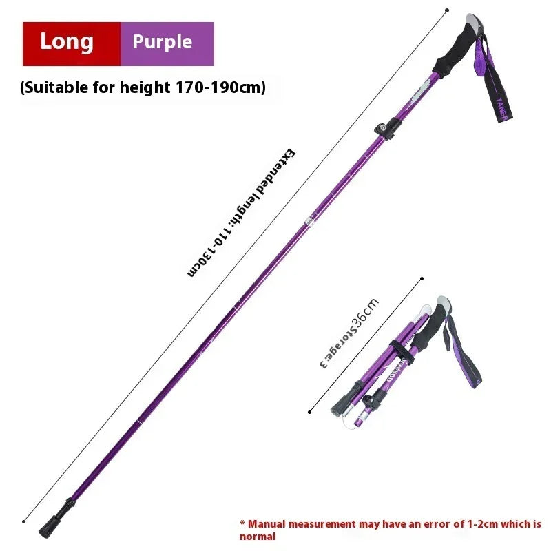 Long purple trekking pole, adjustable length, suitable for height 170-190cm, foldable design