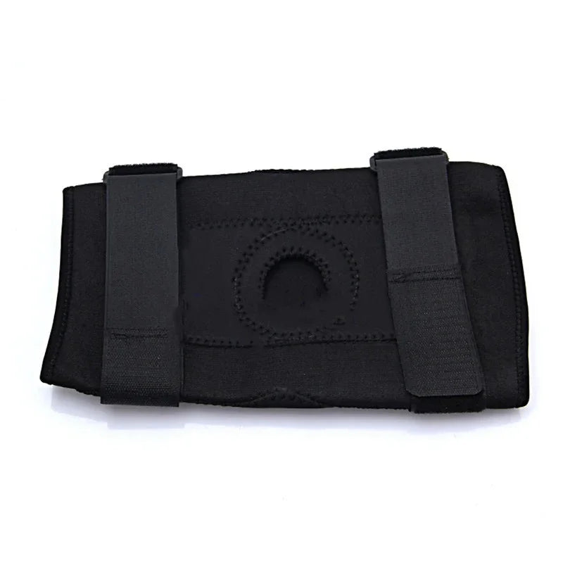 Black knee brace with adjustable straps for fitness and joint support