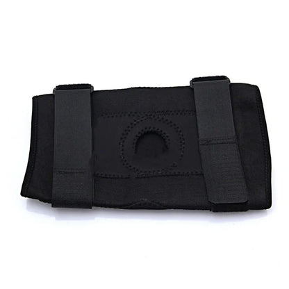 Black knee brace with adjustable straps for fitness and joint support