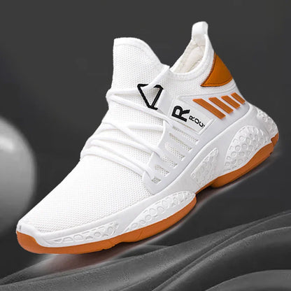 Hi Fitness white and orange breathable athletic sneaker with textured sole and supportive laces