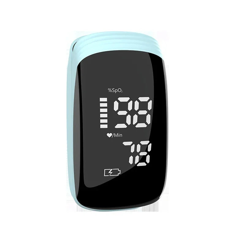 Digital pulse oximeter showing oxygen saturation and heart rate for fitness monitoring