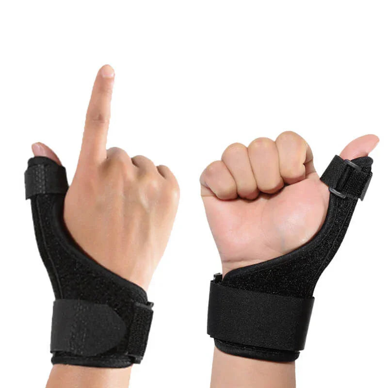 Black wrist support brace on a white background