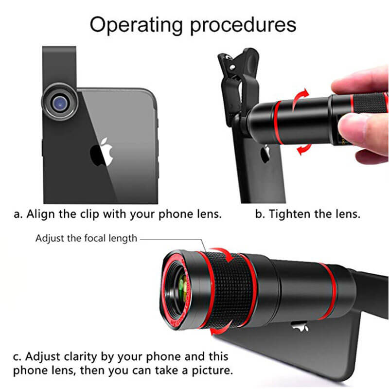 Instructions for using a phone lens attachment with a smartphone.