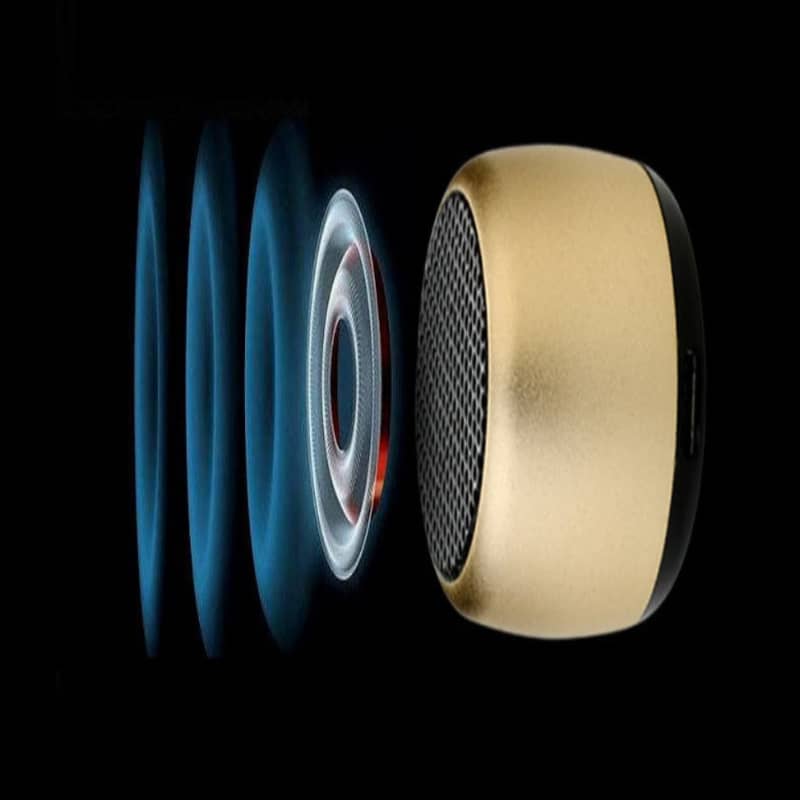 Gold speaker with sound wave illustration on a black background