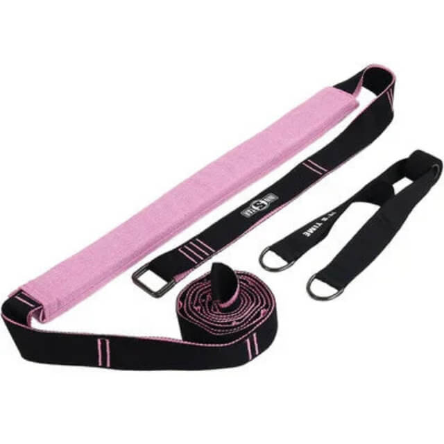 Pink and black adjustable fitness resistance bands with metal D-rings for strength training