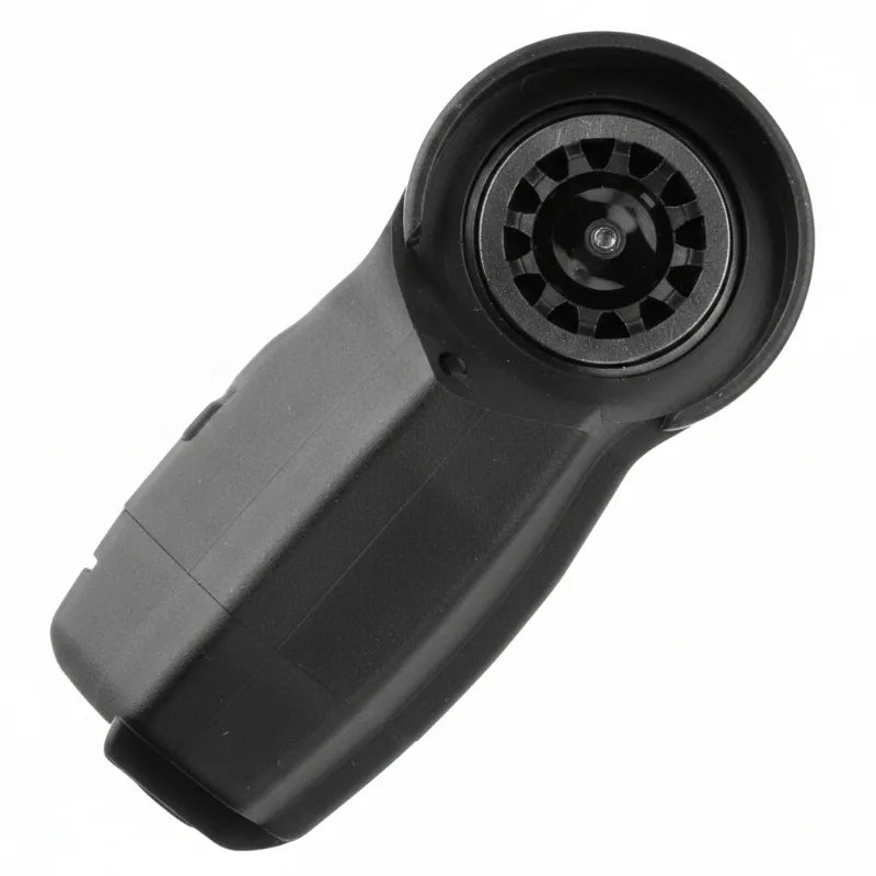 A black handheld rotary tool attachment with a circular cutting head, shown on a plain white background.
