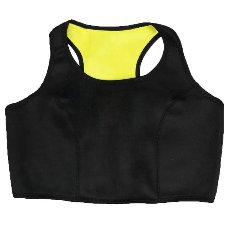 Black sports bra with yellow interior on a white background