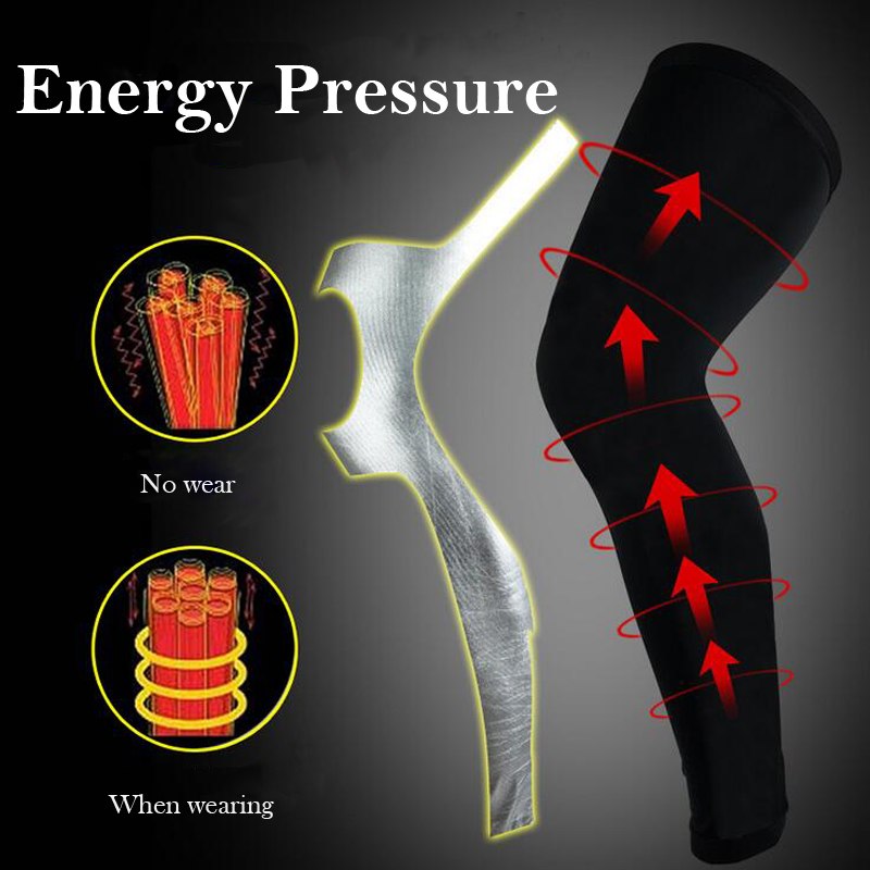Illustration of a black compression sleeve with energy pressure design on a dark background