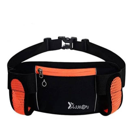 Black and orange waist bag with a visible brand logo on a white background