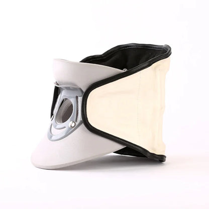 Adjustable beige lumbar support belt with black trim and gray plastic support piece for fitness and back pain relief