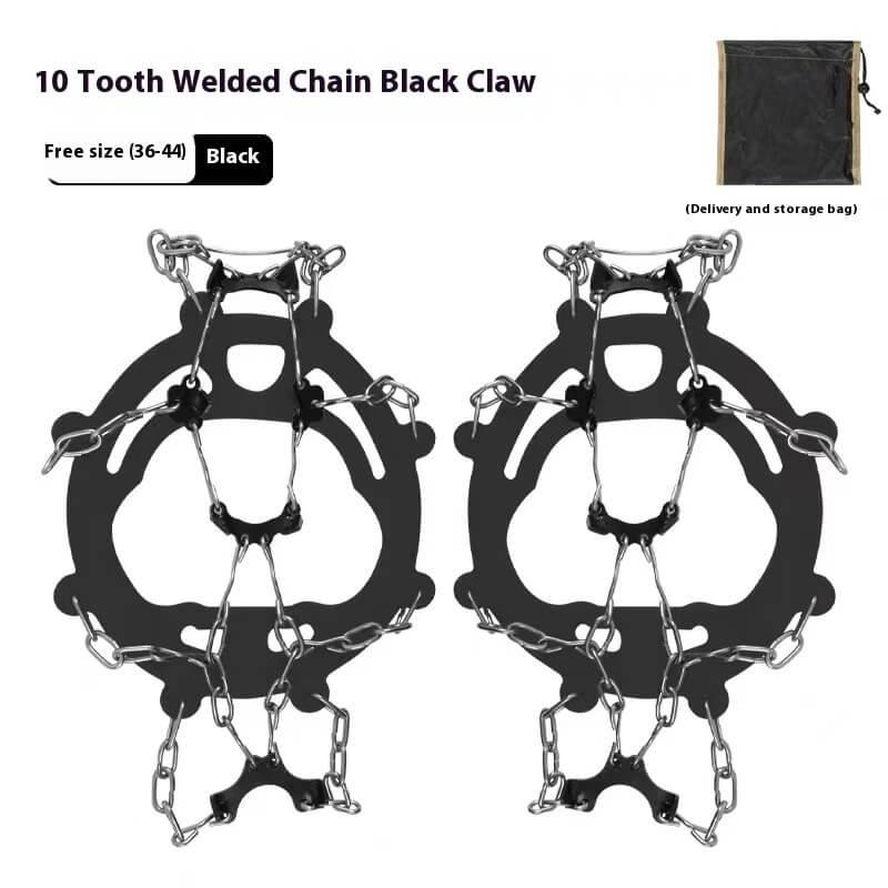 10 tooth welded chain black ice cleats for boots, includes storage bag, size 36-44