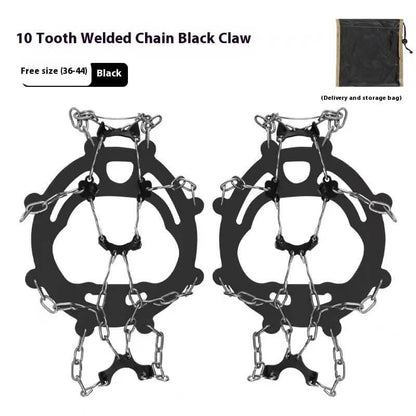 10 tooth welded chain black ice cleats for boots, includes storage bag, size 36-44
