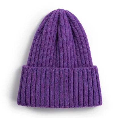 Purple ribbed knit beanie hat for outdoor fitness and cold weather activities
