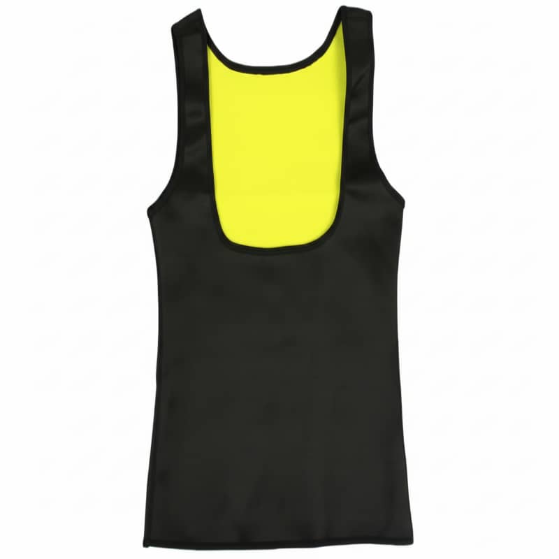 Black tank top with a yellow back panel on a white background