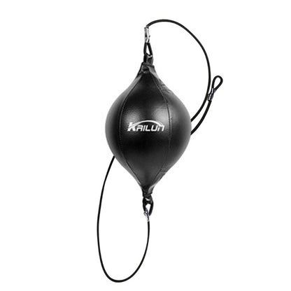 Black double-end punching bag with 'Kailun' branding on a white background