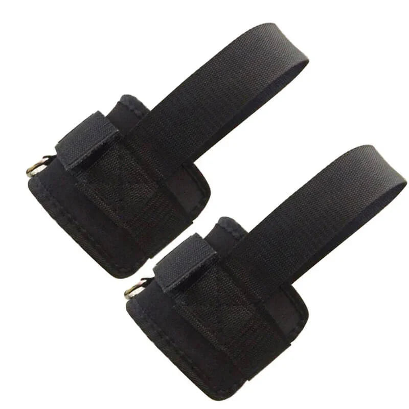 Two black straps with buckles on a white background