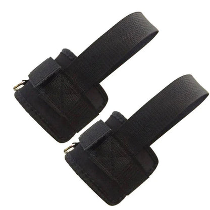 Two black straps with buckles on a white background