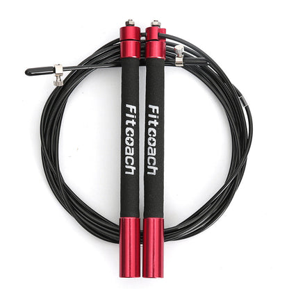 Black and red jump rope with 'Fitcoach' branding on a white background