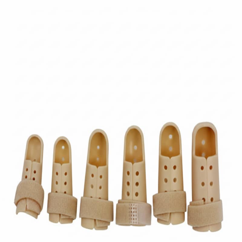Set of five beige finger separators on a white background