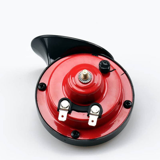 Red and black car horn on a white background