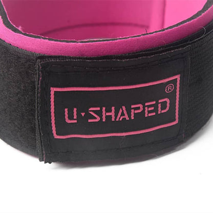 Black waist trainer with pink interior and 'U-Shaped' logo on a white background