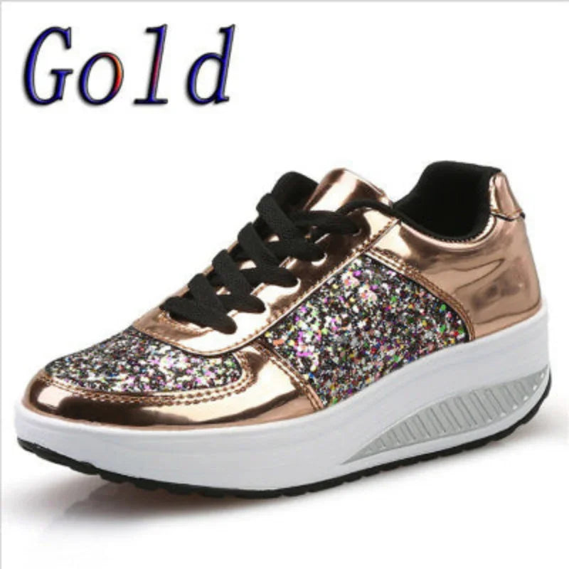 Sequin Women’s Sneakers. Fashion Sparkle Casual Shoes, Lightweight Comfortable Everyday Trainers - Hi Fitness Gym Crop Tank Top Leggings Set - Hi Fitness