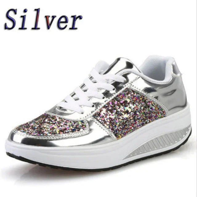 Sequin Women’s Sneakers. Fashion Sparkle Casual Shoes, Lightweight Comfortable Everyday Trainers - Hi Fitness Gym Crop Tank Top Leggings Set - Hi Fitness