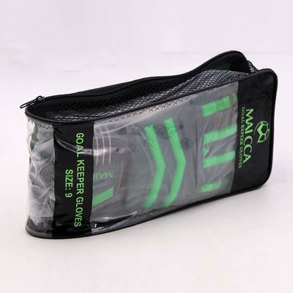 Packaged goalkeeper gloves with Maaca logo on a white background