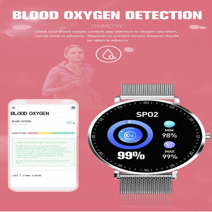 Smartwatch with blood oxygen detection feature on a pink background