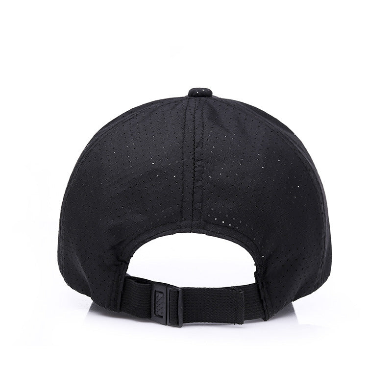 Black cap with a strap on a white background