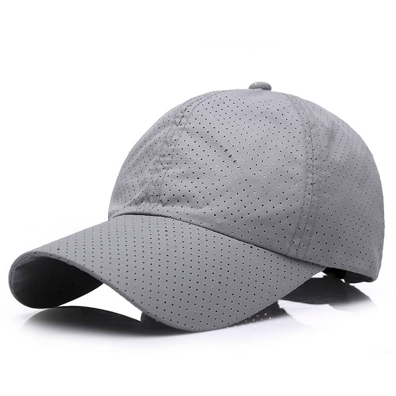 Gray perforated sports cap for fitness and outdoor workouts, Hi Fitness equipment