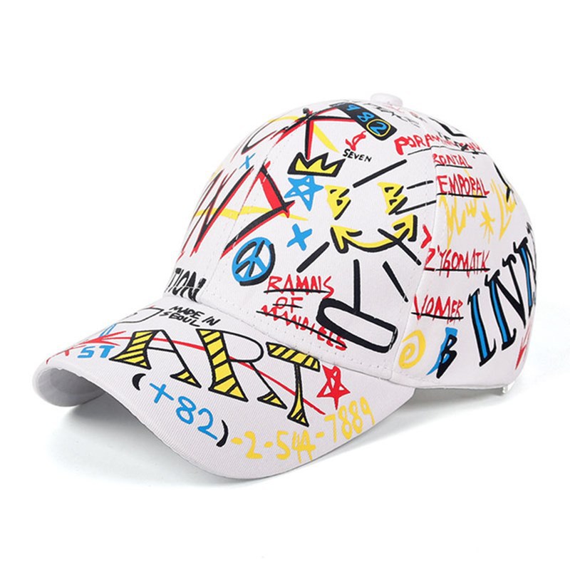 Colorful graffiti-style cap on a white background