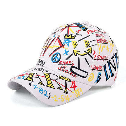 Colorful graffiti-style cap on a white background