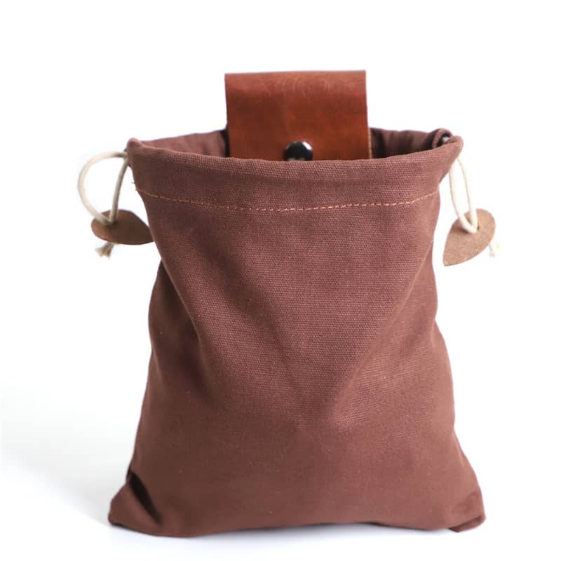 Brown drawstring bag on a white background