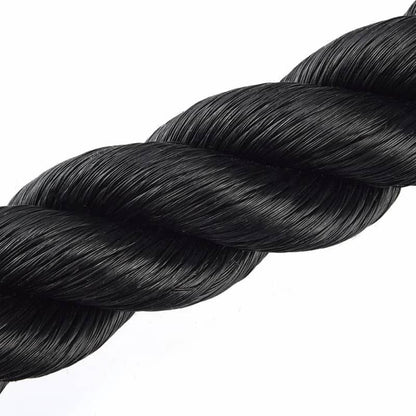 Close-up of a heavy-duty black battle rope for fitness training and strength workouts