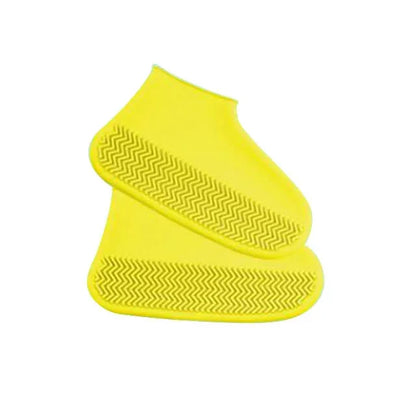 Yellow silicone waterproof shoe covers with textured grip soles for outdoor fitness
