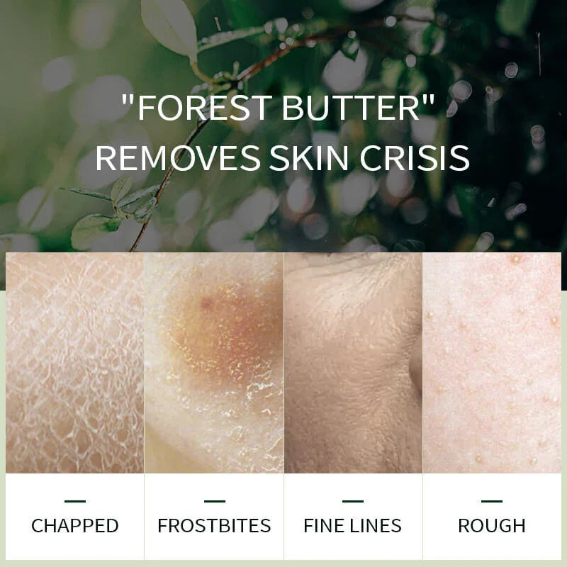 Close-up comparisons of skin issues including chapped, frostbite, fine lines, and rough texture.