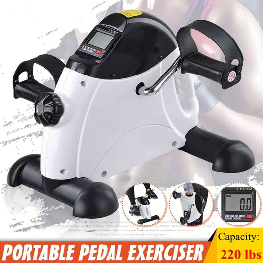 Portable pedal exerciser with digital display on a white background