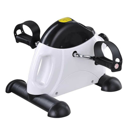 White and black exercise bike on a white background