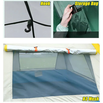 Tent interior with storage bag, utility hook, and large B3 mesh window for outdoor camping